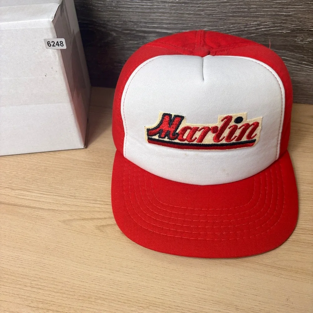 Vintage Marlin Hat Cap Snapback Red Trucker‎ All Foam Adjustable